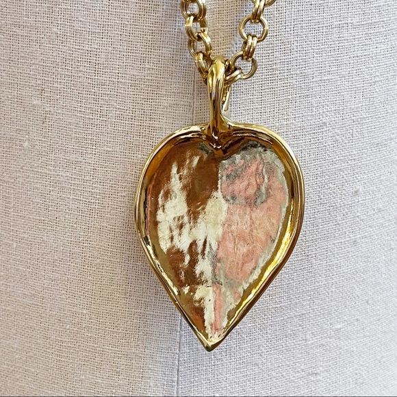 Gold Tone Rolo Chain Long Leaf Pendant Necklace - Picture 11 of 12